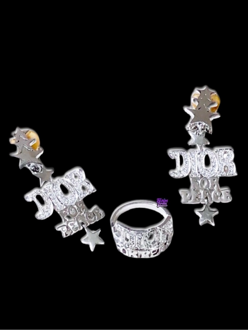 Vintage Christian Dior 70’s Silver Diamanté Crystal Dior For Peace Logo Earrings - Picture 1 of 17